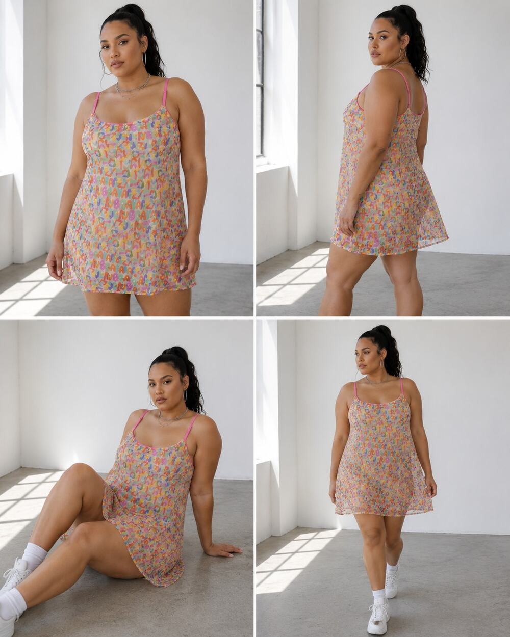 Savage X Fenty Rainbow Graffiti Mesh Slip Dress Plus Size 1X Y2K Lingerie
